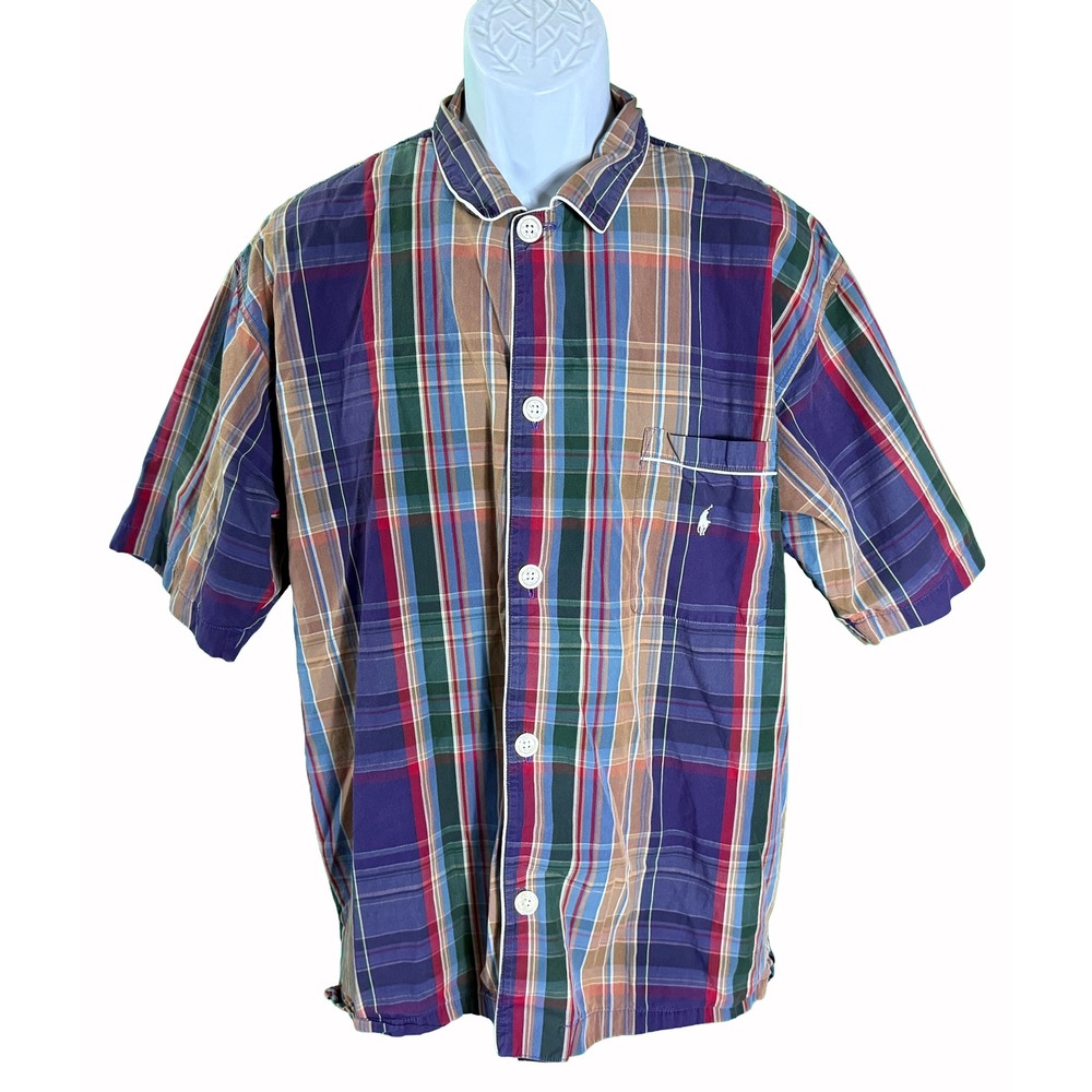 Polo Ralph Lauren Sleep Shirt Mens Medium Multicolor Plaid Cotton Pajama Top